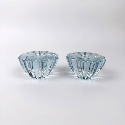 Set von 2 Vintage Kerzenhalter von Sven Palmqvist für Orrefors, Blau