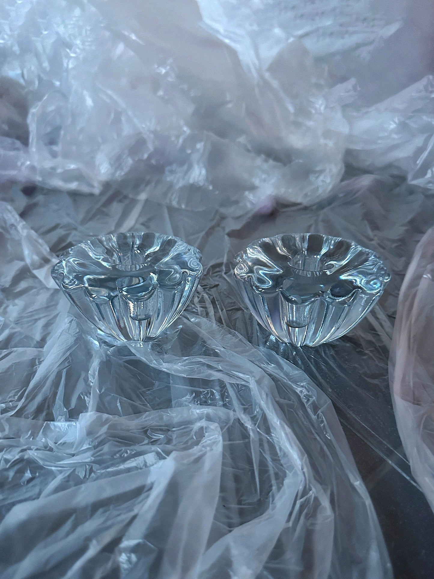 Vintage Kerzenhalter Solaris von Sven Palmquist für Orrefors blau Set von 2