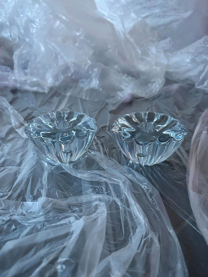 Set von 2 Vintage Kerzenhalter von Sven Palmqvist für Orrefors, Blau
