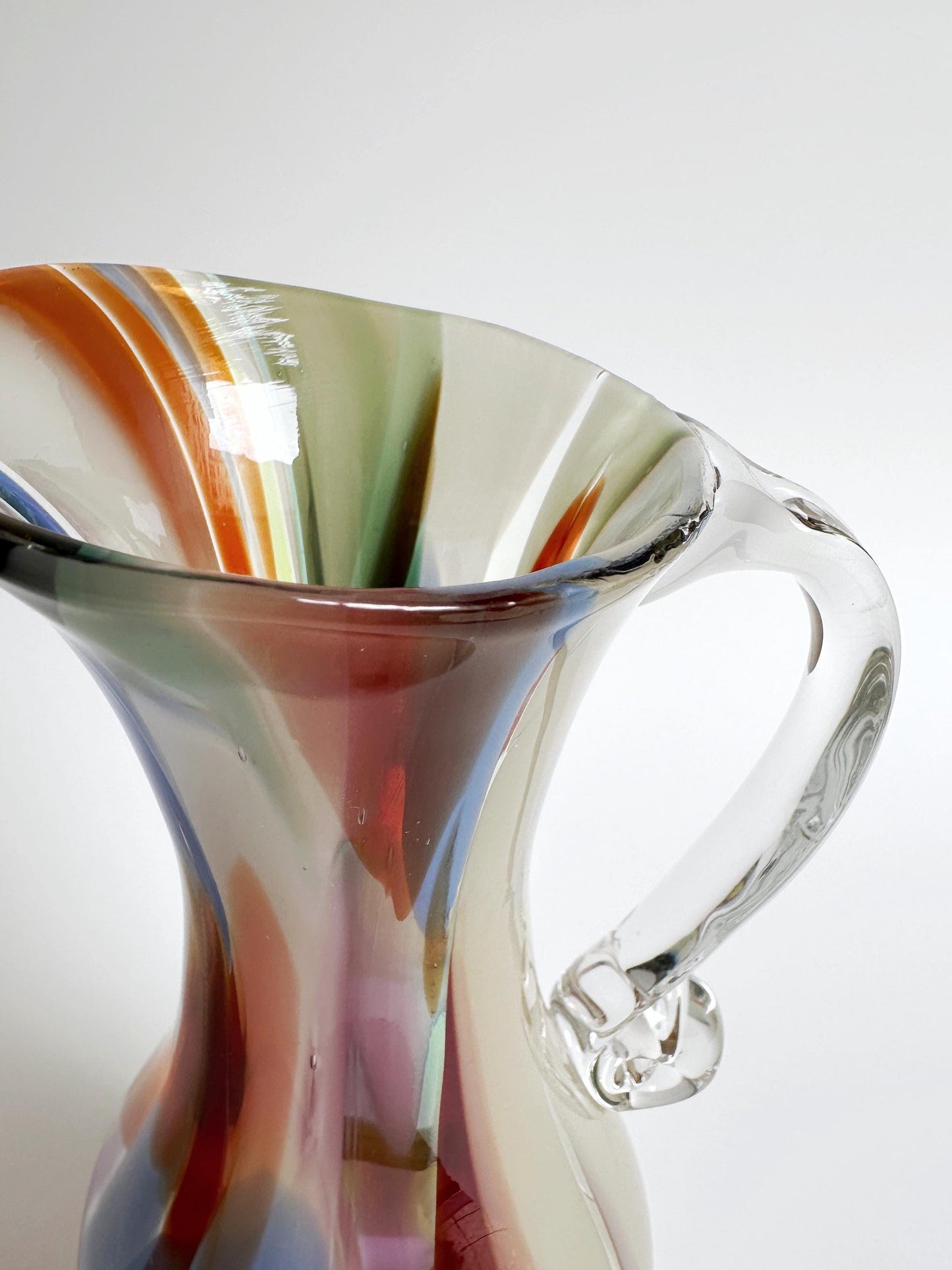 Vintage Murano Confetti Glasvase Venedig 50er Mid Century Henkelvase Weiß Rosa