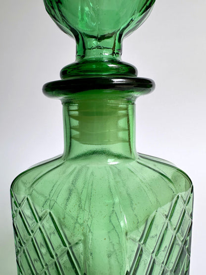 Vintage MCM Empoli Grüne Glasflasche Dekanter 60er Mid Century Karaffe Italien