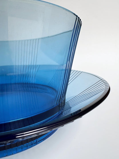 Bol vintage Art Déco Revival par Luminarc en verre bleu cobalt, lot de 2