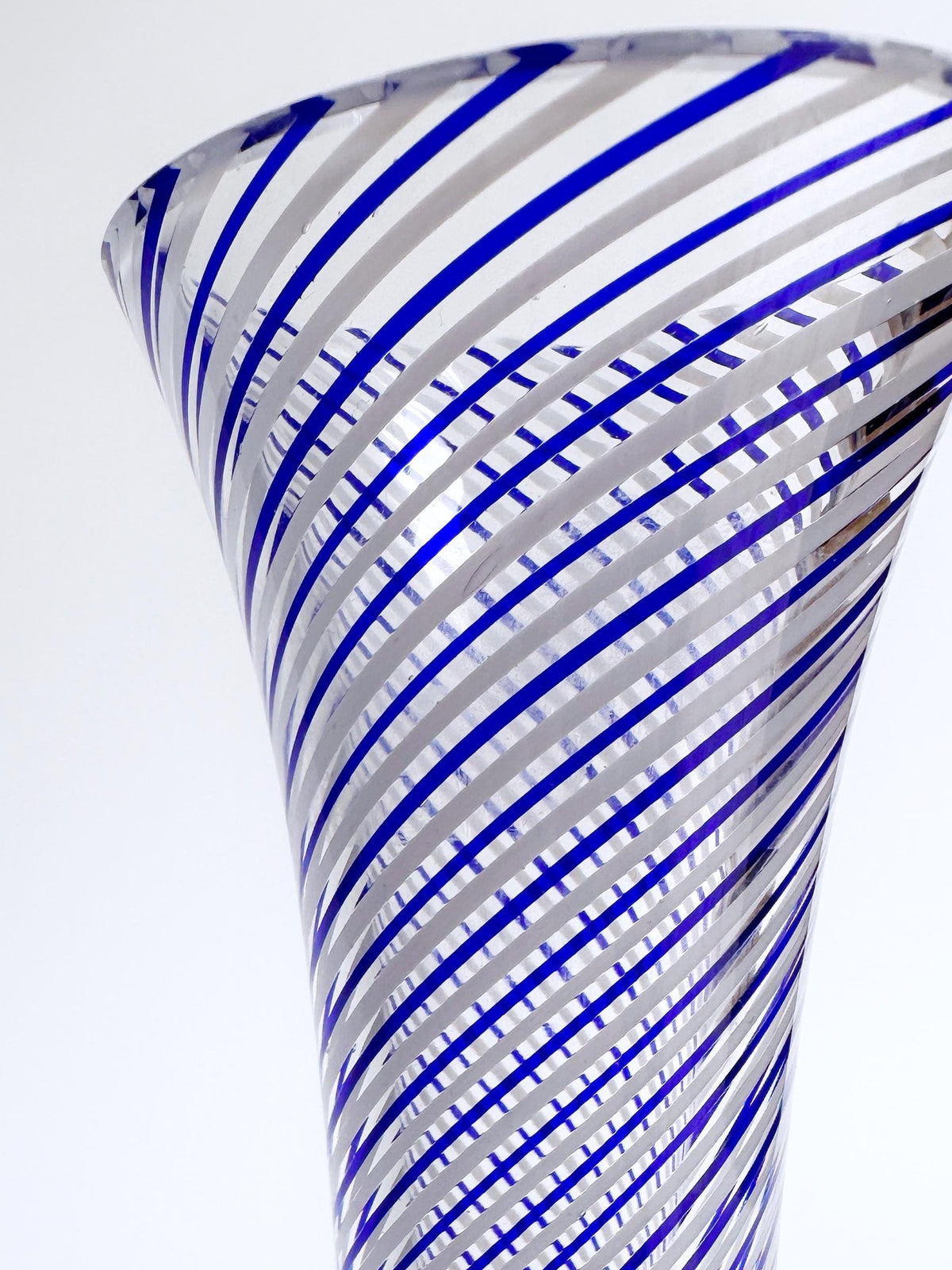 Vintage Pasabahce Swirl Thread Glass Vase Cobalt Blue Turkish Mid Century White
