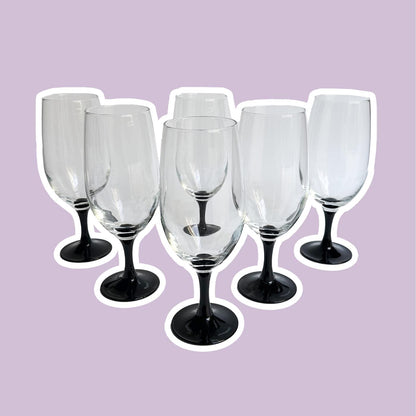 Vintage Luminarc Domino Beer Glass 80s Black Art Deco Revival Set of 6