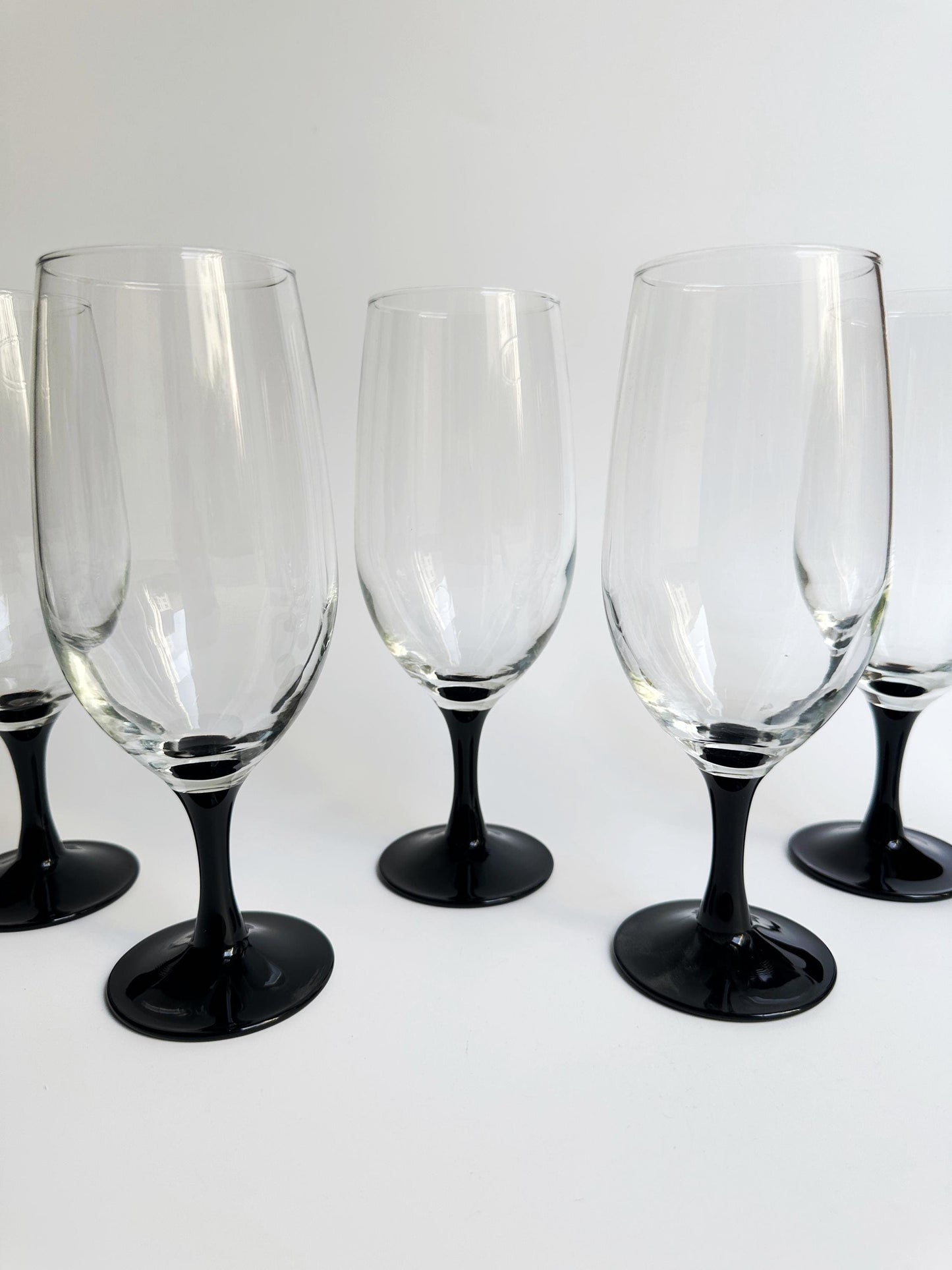 Vintage Luminarc Domino Beer Glass 80s Black Art Deco Revival Set of 6