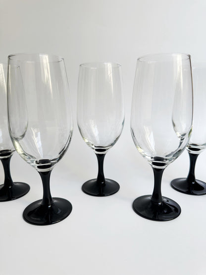 Vintage Luminarc Domino Beer Glass 80s Black Art Deco Revival Set of 6