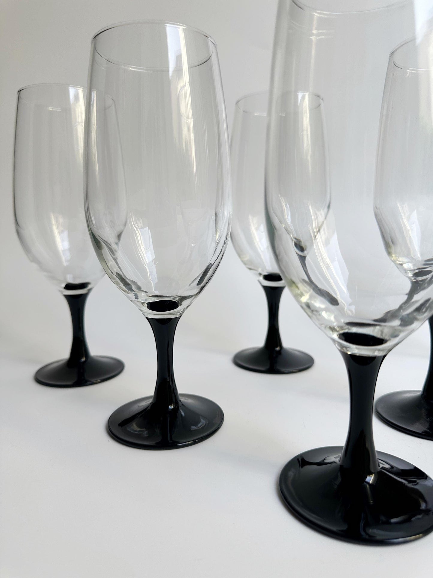 Vintage Luminarc Domino Beer Glass 80s Black Art Deco Revival Set of 6