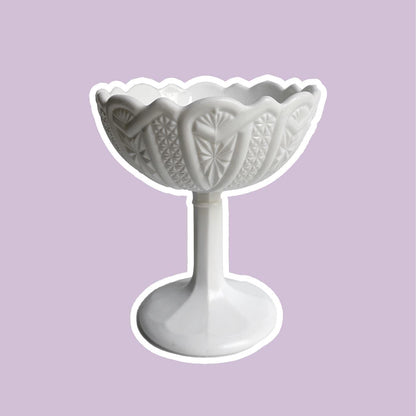 Vintage Jugendstil Opaline Glas Fußschale Weiß