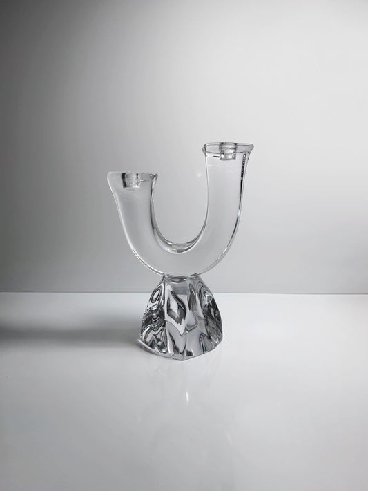 Vintage Kerzenhalter von Daum France Kristall Glas Mid Century Brutalist