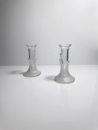 Set von 2 Vintage Kerzenhalter aus satiniertem Glas, Art Deco Revival