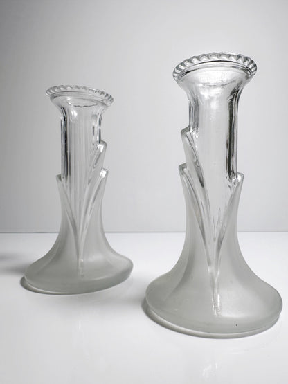 Set von 2 Vintage Kerzenhalter aus satiniertem Glas, Art Deco Revival