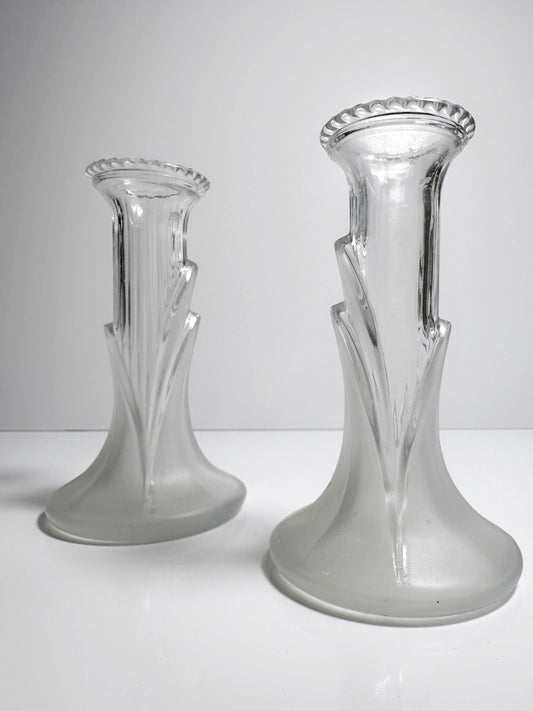 Set von 2 Vintage Kerzenhalter aus satiniertem Glas, Art Deco Revival