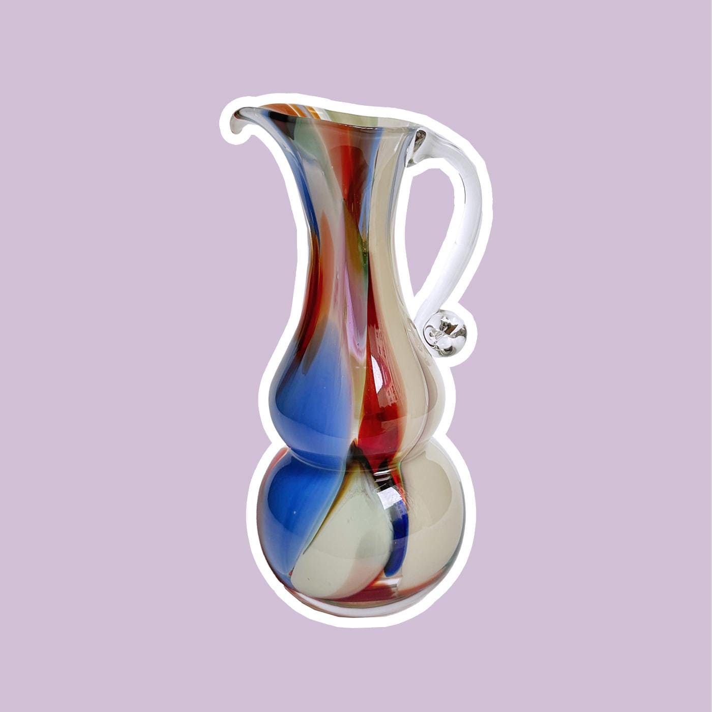 Vintage Murano Confetti Glasvase Venedig 50er Mid Century Henkelvase Weiß Rosa