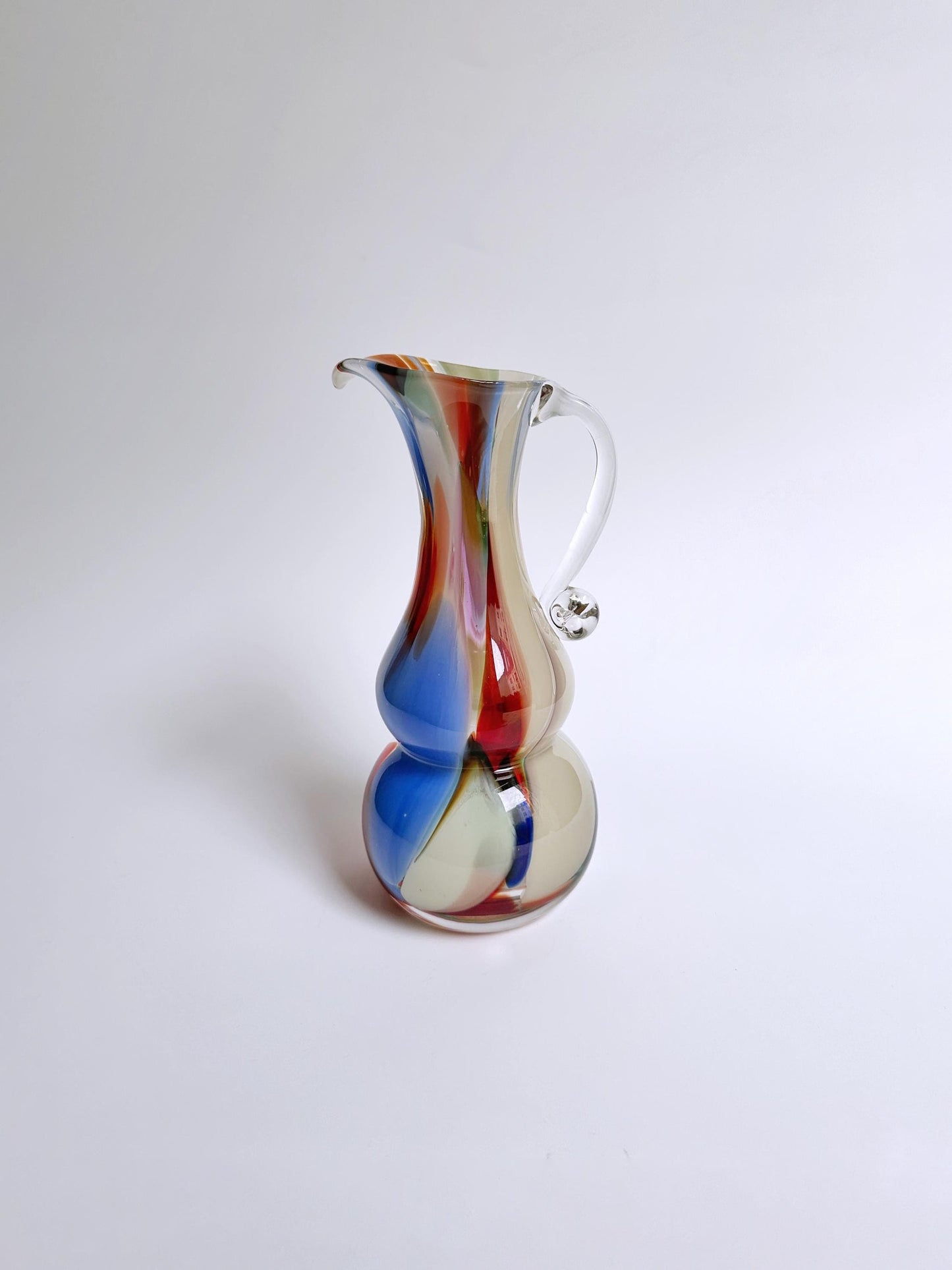 Vintage Murano Confetti Glasvase Venedig 50er Mid Century Henkelvase Weiß Rosa