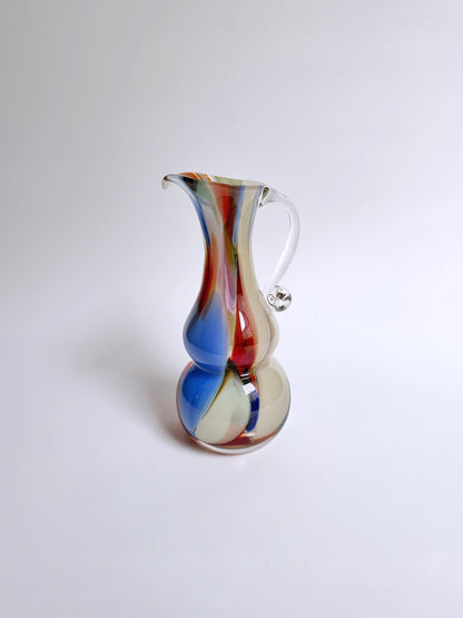 Vintage Murano Confetti Glasvase Venedig 50er Mid Century Henkelvase Weiß Rosa