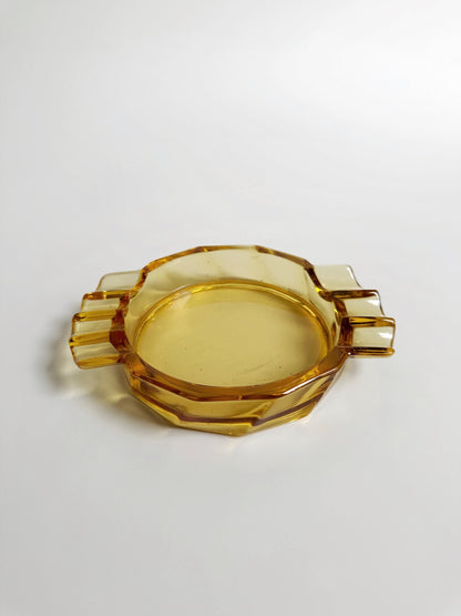 Vintage Art Deco ashtray amber glass by Miroslav Klinger 1930