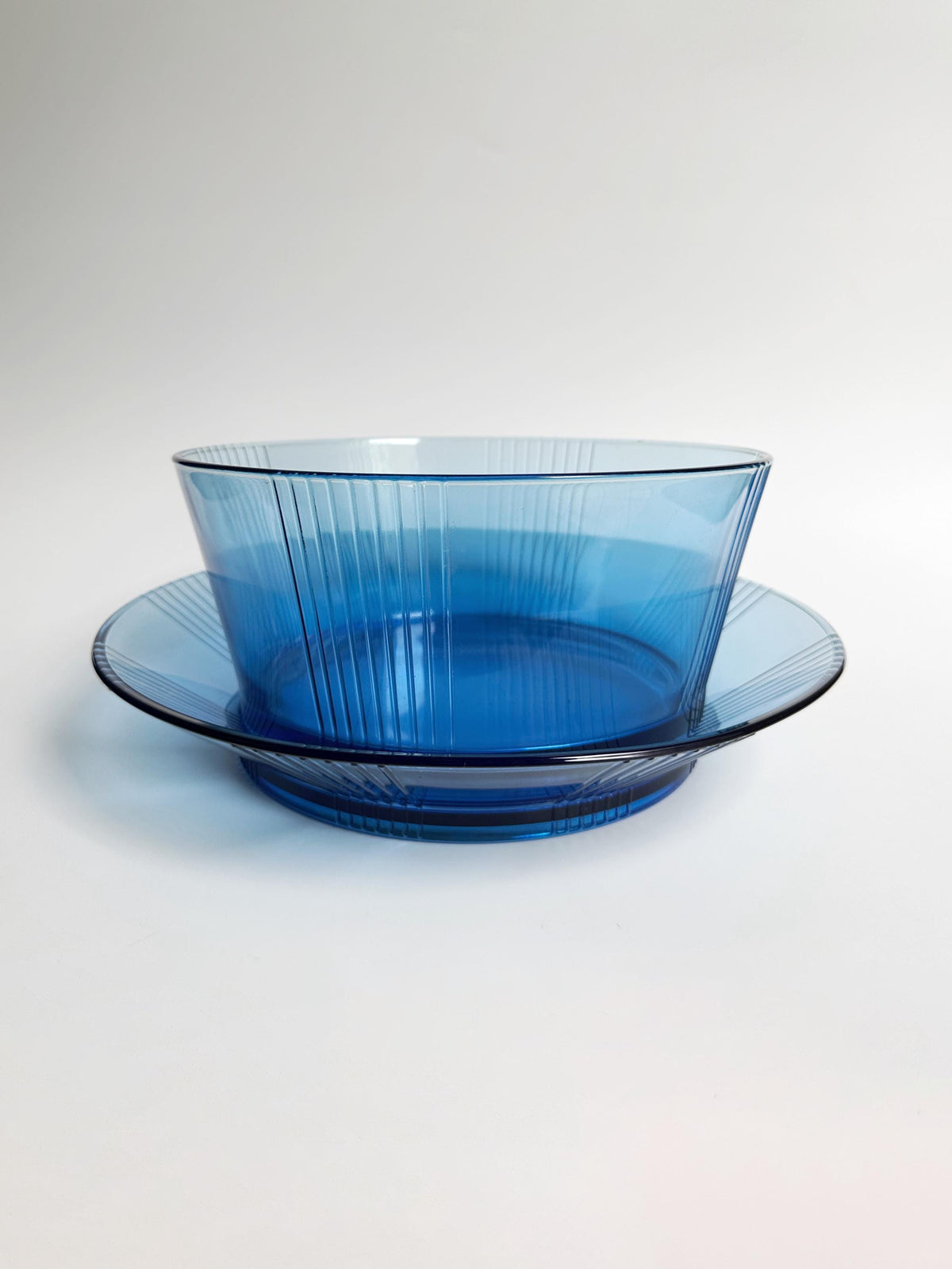 Vintage Schale Art Deco Revival von Luminarc Kobalt Blau Glas Set von 2