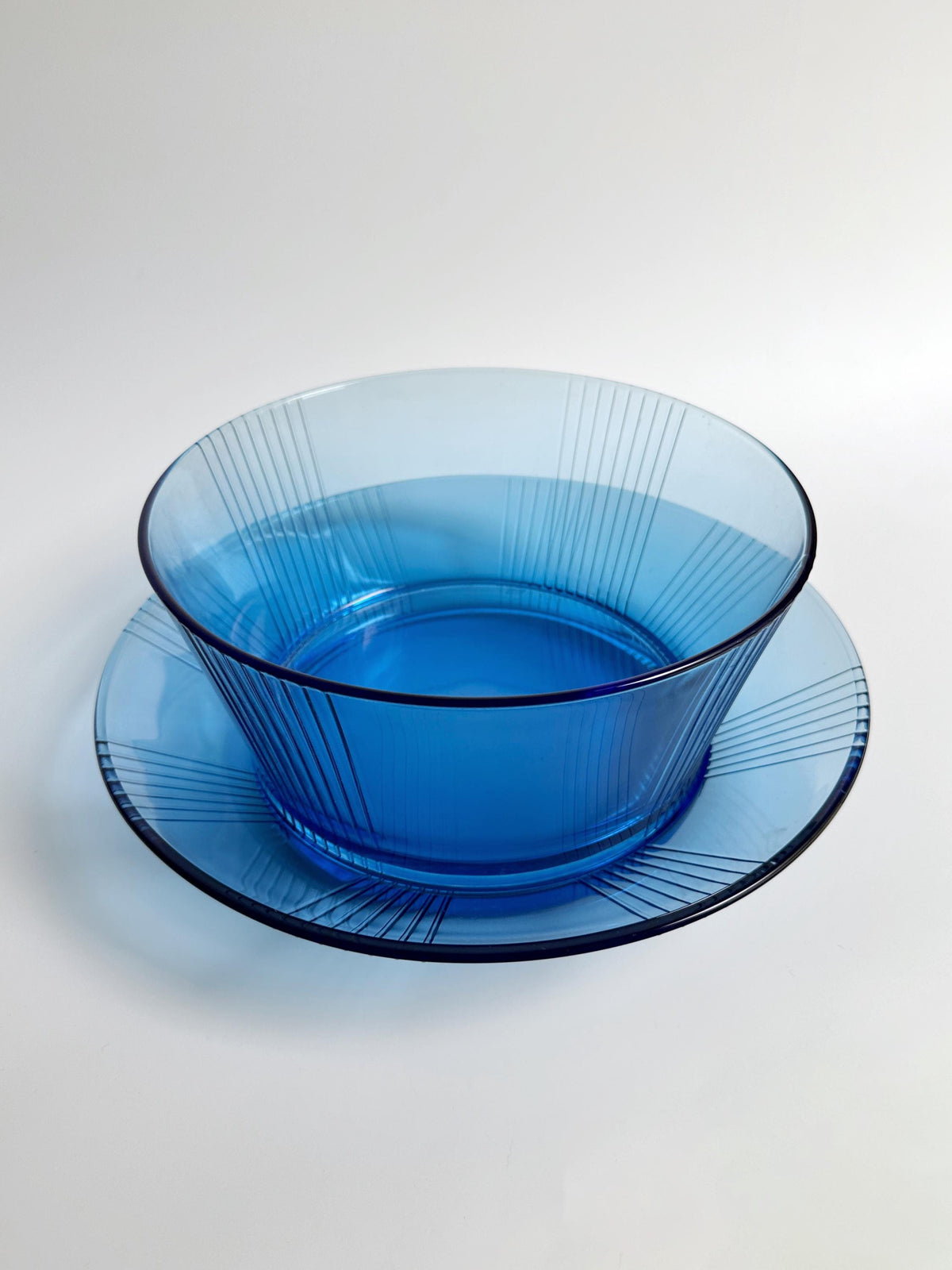 2-teiliges Vintage Glasschalen-Set Kobaltblau Art Deco Revival