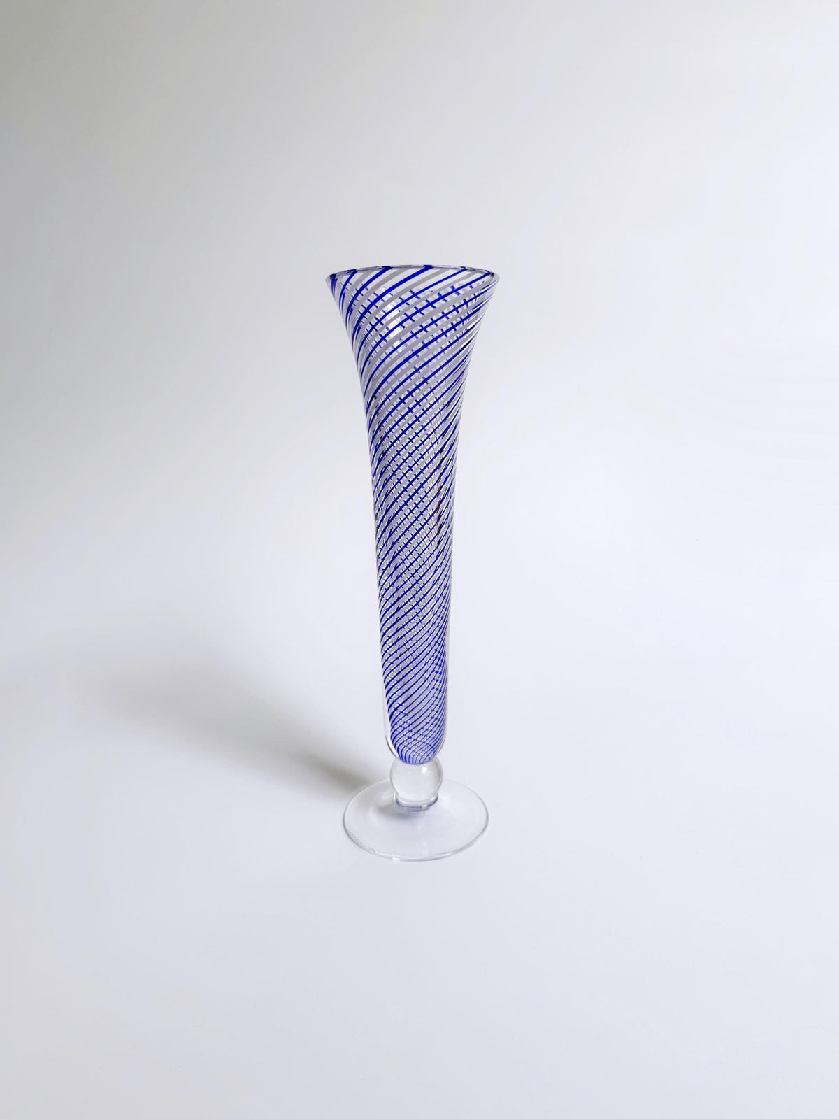 Vintage Pasabahce Swirl Thread Glass Vase Cobalt Blue Turkish Mid Century White