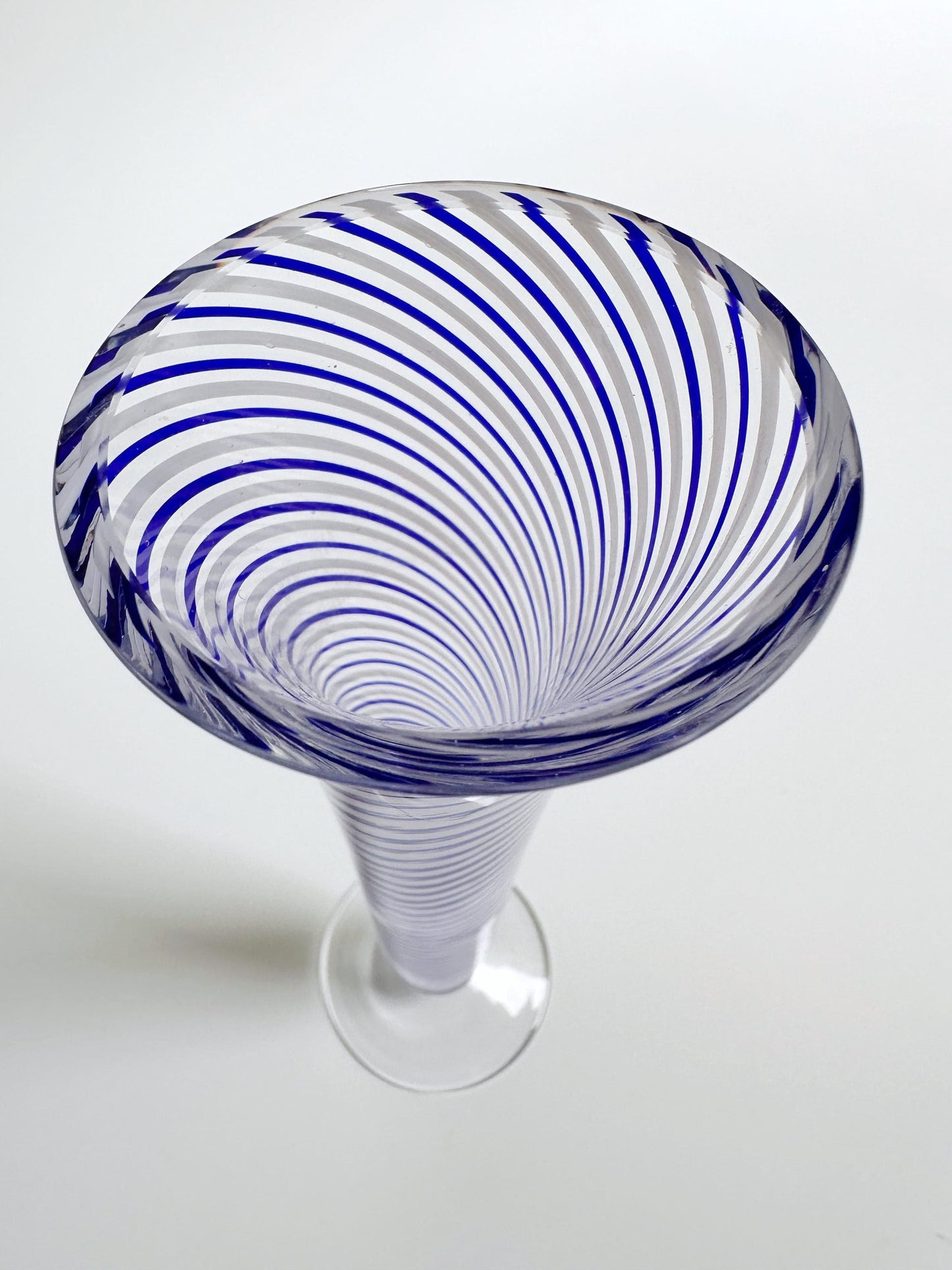 Vintage Pasabahce Swirl Thread Glass Vase Cobalt Blue Turkish Mid Century White