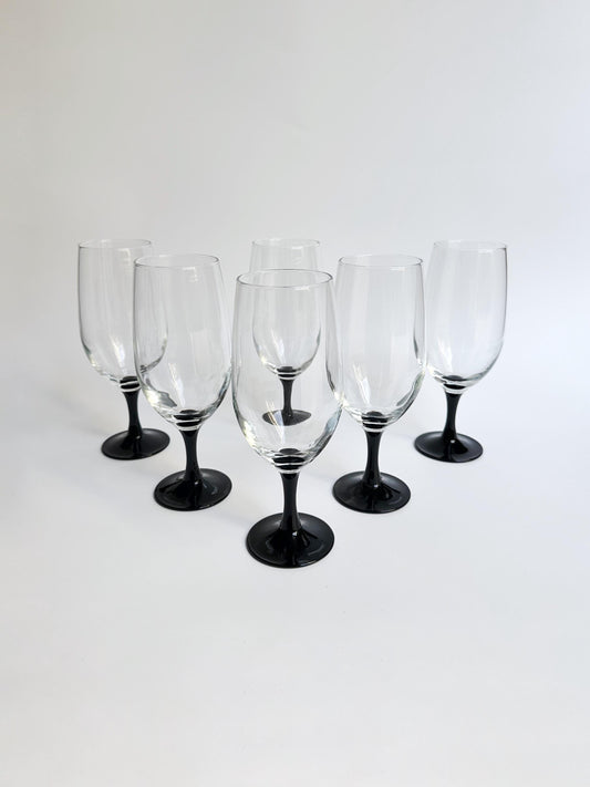 Vintage Luminarc Domino Bierglas 80er Schwarz Art Deco Revival Set von 6