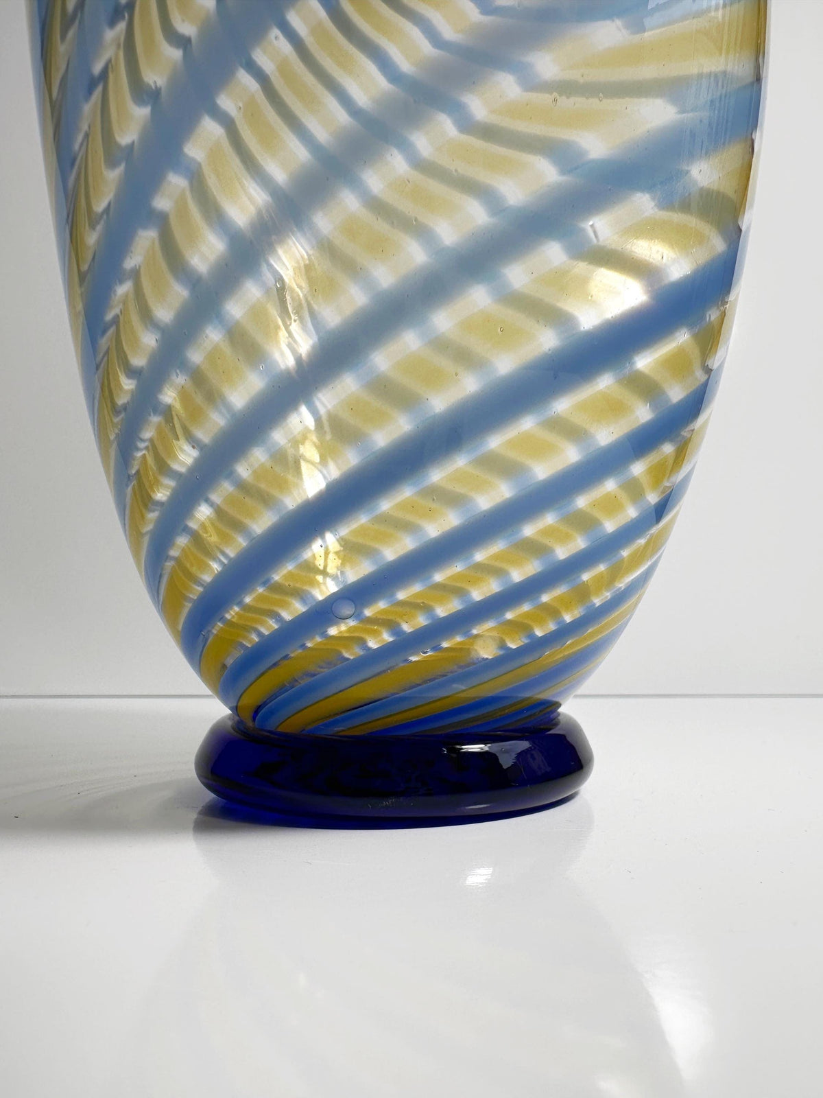 Vintage Murano Swirl Vase by Fratelli Toso Blue Yellow Glass Mid Century 1950s