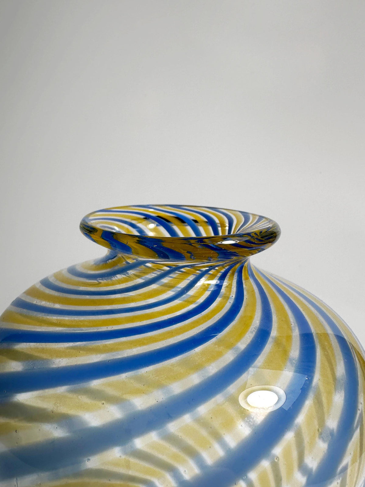 Vintage Murano Swirl Vase by Fratelli Toso Blue Yellow Glass Mid Century 1950s