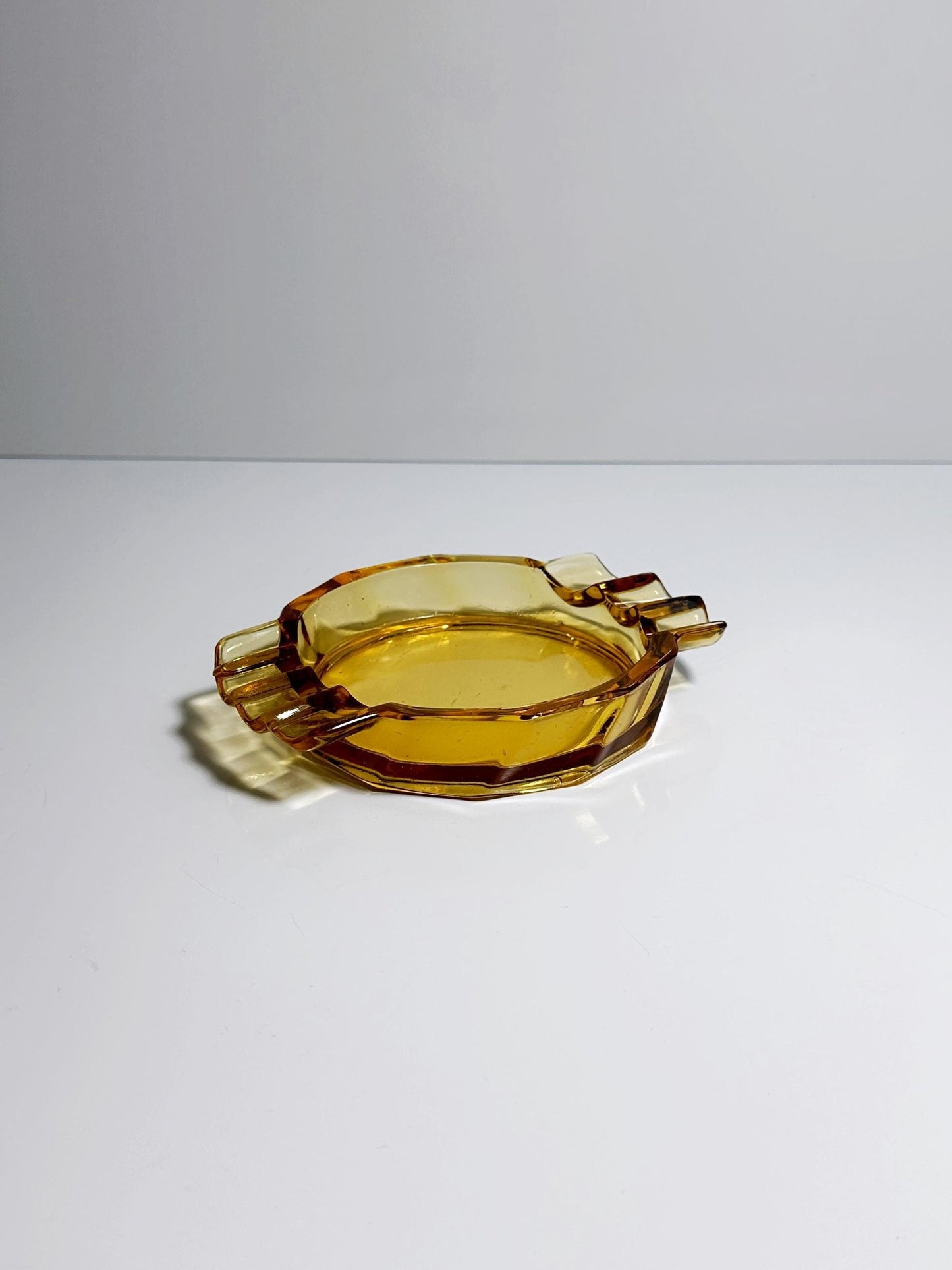 Vintage Art Deco ashtray amber glass by Miroslav Klinger 1930
