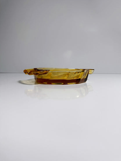Vintage Art Deco Aschenbecher Bernstein Glas von Miroslav Klinger 1930