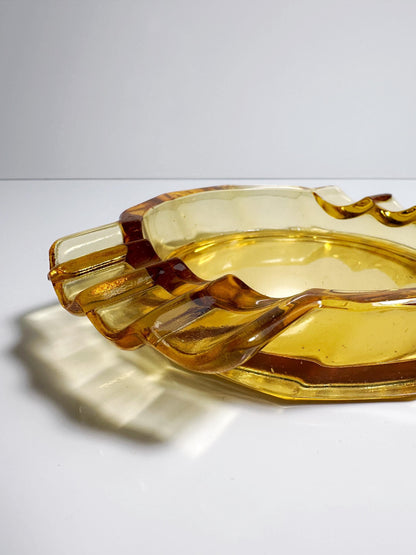 Vintage Art Deco ashtray amber glass by Miroslav Klinger 1930