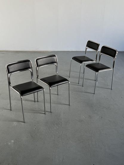 Vintage Stuhl Bauhaus Chromrohr schwarz Kunstleder stapelbar italienisch