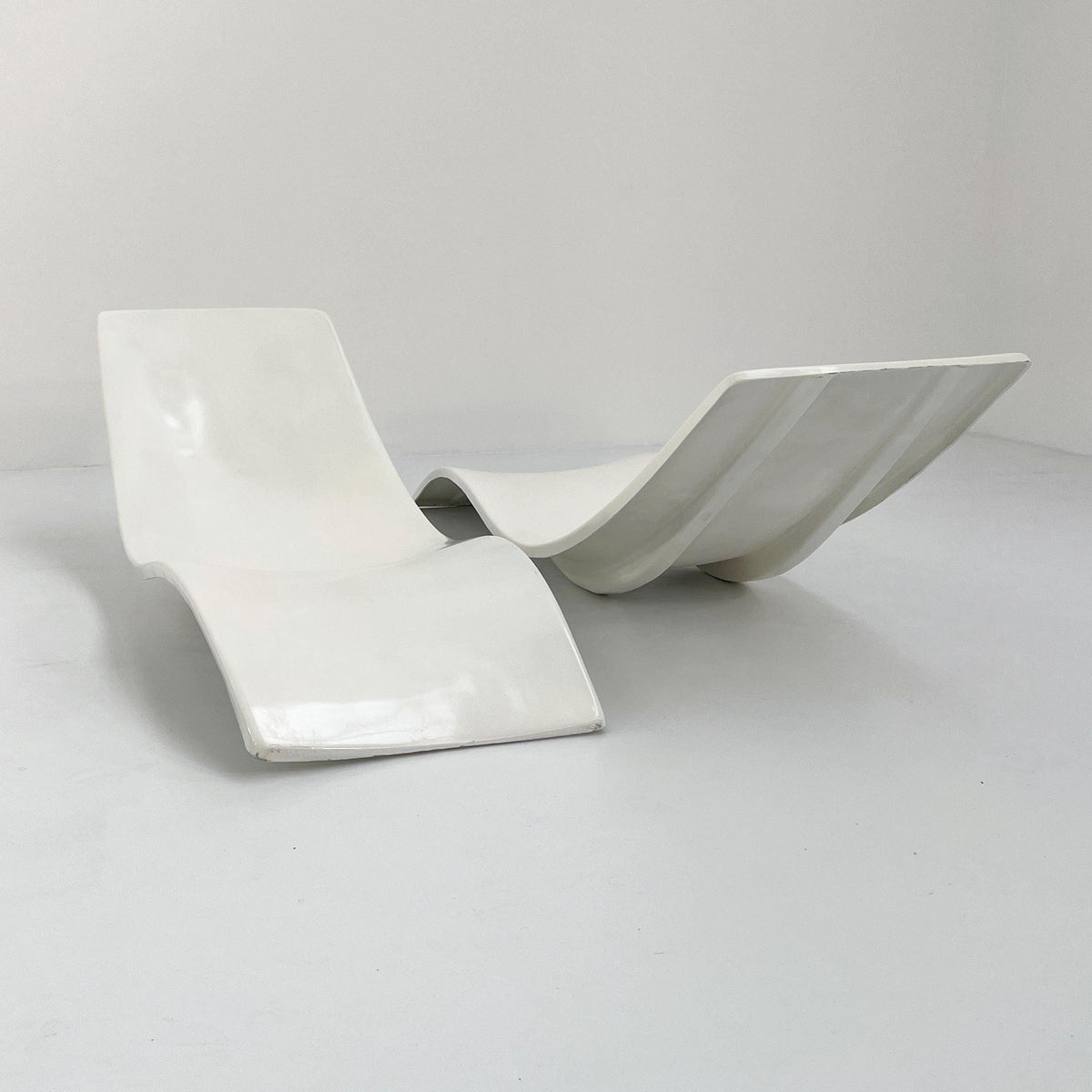 Vintage Sun Lounger by Charles Zublena for Les Plastiques de Bourgogne White Set of 2