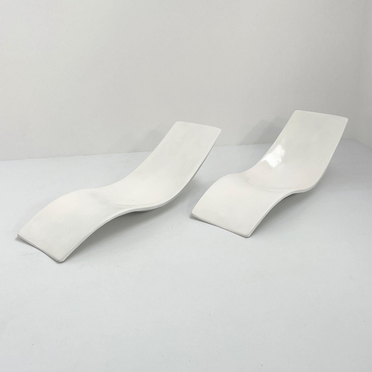 Vintage Sun Lounger by Charles Zublena for Les Plastiques de Bourgogne White Set of 2