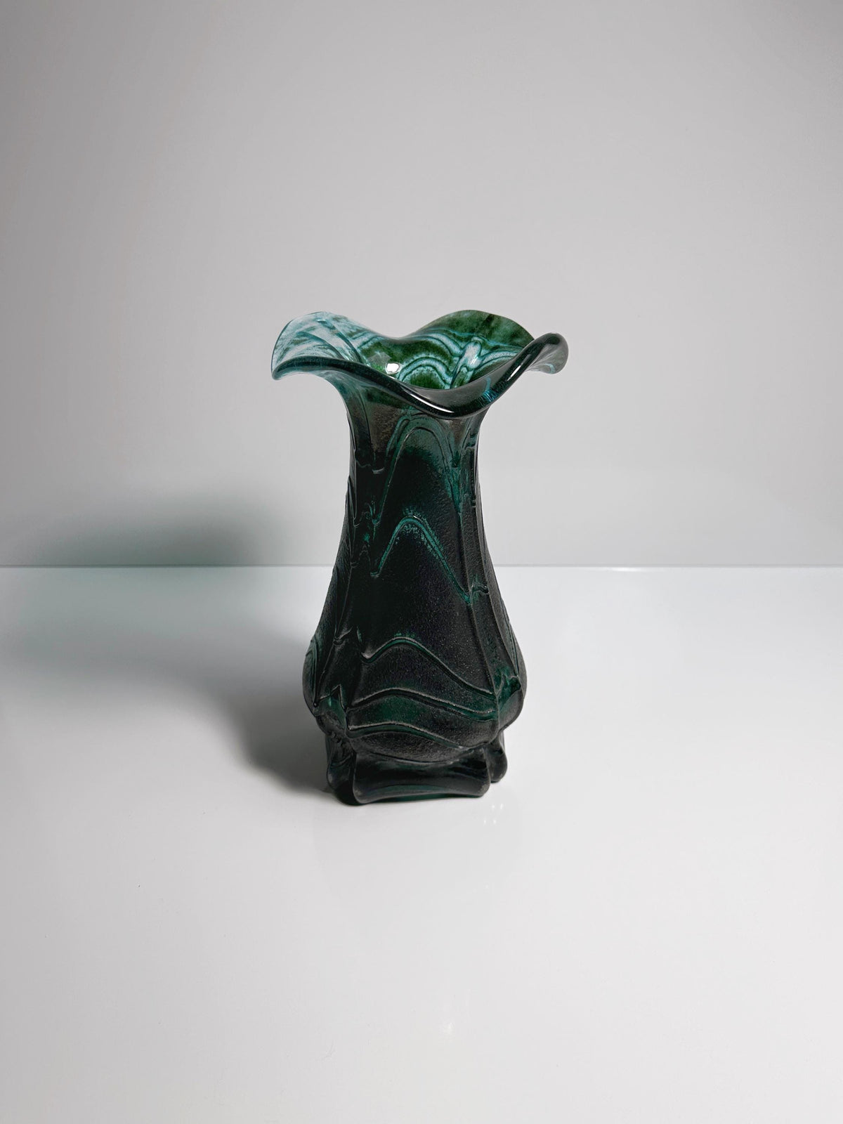 Vintage Glas Blumenvase Grün Jugendstil von Weinfurtner Glashütten Deutschland