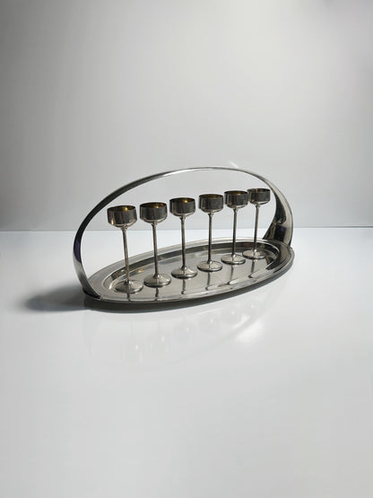 Vintage Jugendstil Likörset, 7-teilig, versilbert, um 1910
