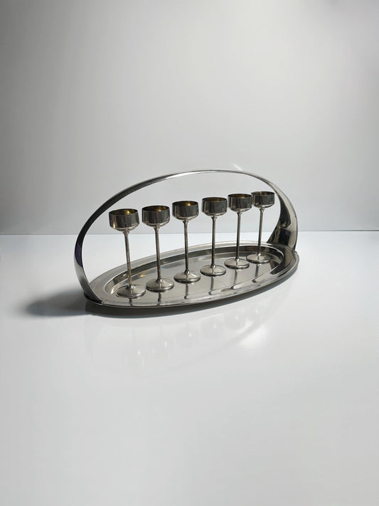 Vintage Jugendstil Likörset, 7-teilig, versilbert, um 1910