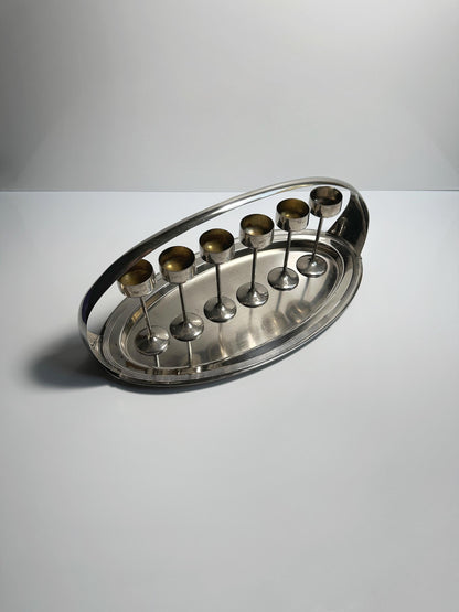 Vintage Jugendstil Likörset, 7-teilig, versilbert, um 1910
