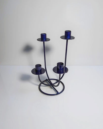 Vintage Kerzenhalter Memphis Milano Ultramarine Blau Metall Set von 4