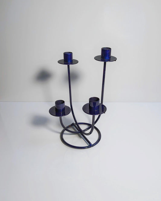 Vintage Kerzenhalter Memphis Milano Ultramarine Blau Metall Set von 4