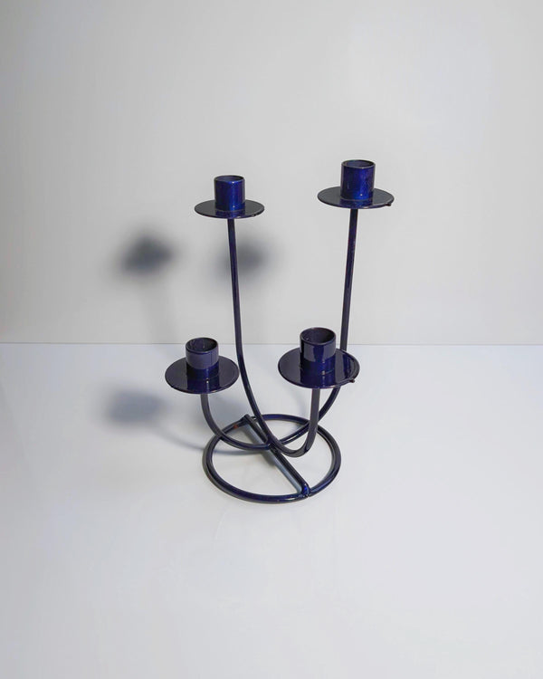 Vintage Kerzenhalter Memphis Milano Ultramarine Blau Metall Set von 4