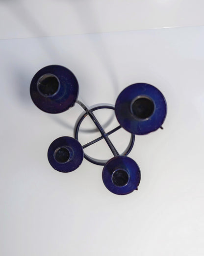 Vintage Kerzenhalter Memphis Milano Ultramarine Blau Metall Set von 4