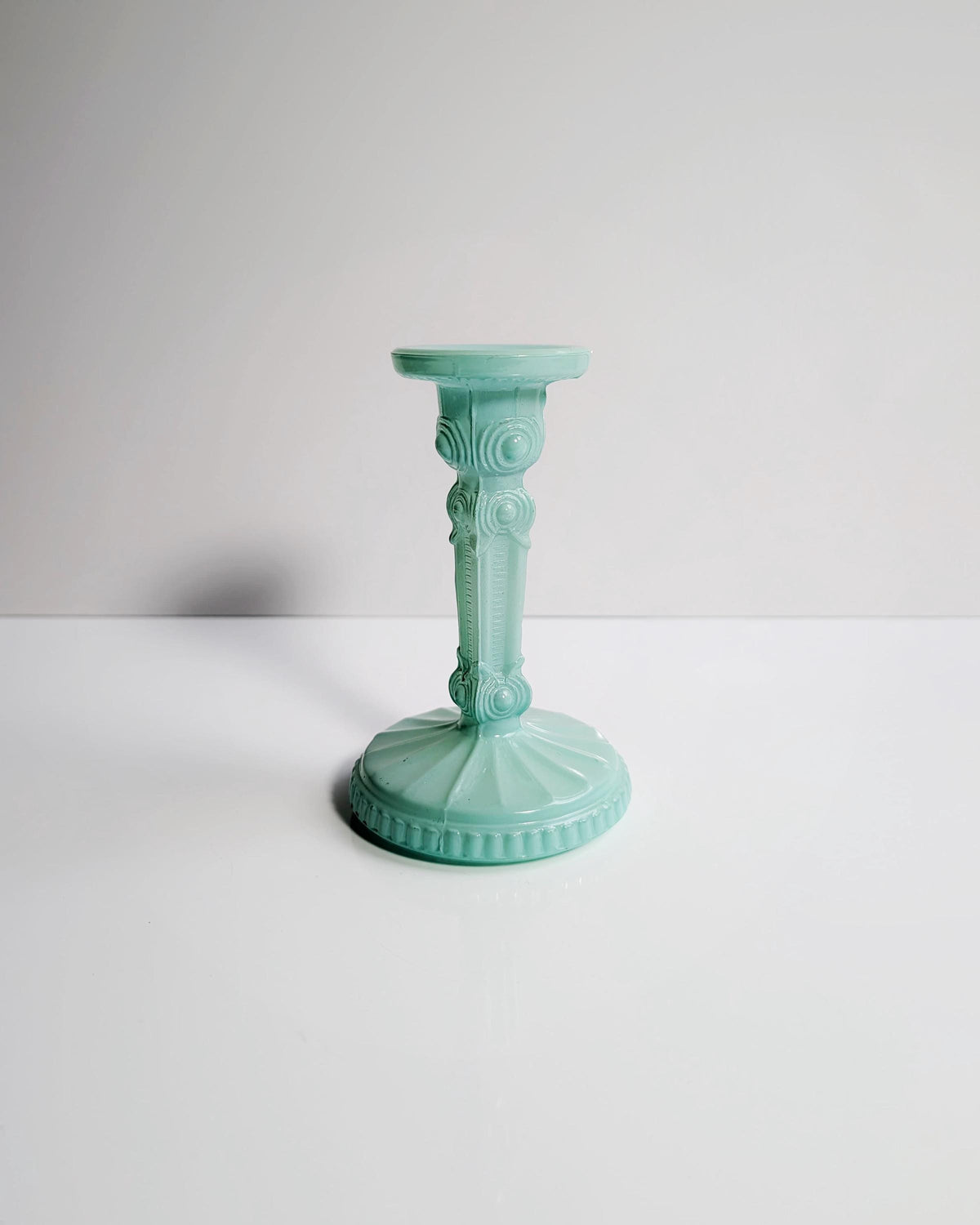 Vintage Art Deco Revival Glas Kerzenhalter Mintgrün Pastell Türkis 80er Floral