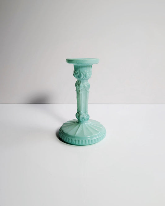 Vintage Art Deco Revival Glas Kerzenhalter Mintgrün Pastell Türkis 80er Floral