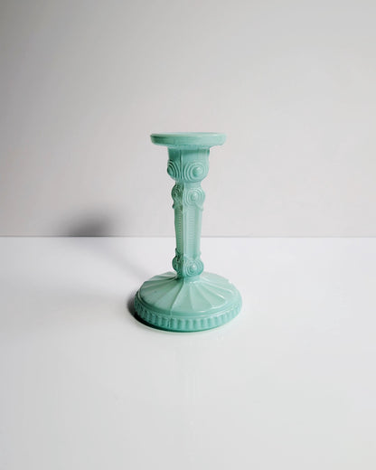 Vintage Art Deco Revival Glass Candle Holder Mint Green Pastel Turquoise 80s Floral