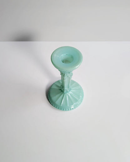 Vintage Art Deco Revival Glas Kerzenhalter Mintgrün Pastell Türkis 80er Floral