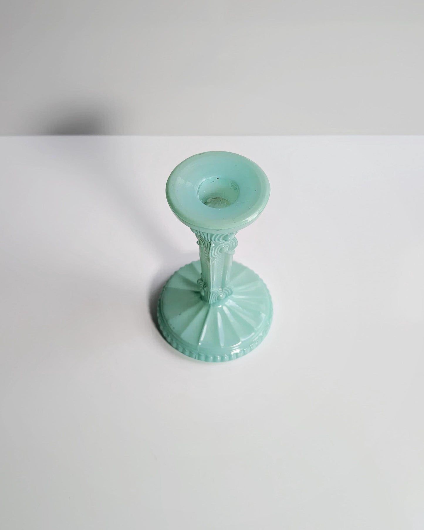 Vintage Art Deco Revival Glass Candle Holder Mint Green Pastel Turquoise 80s Floral