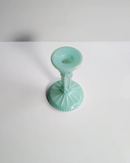 Vintage Art Deco Revival Glass Candle Holder Mint Green Pastel Turquoise 80s Floral