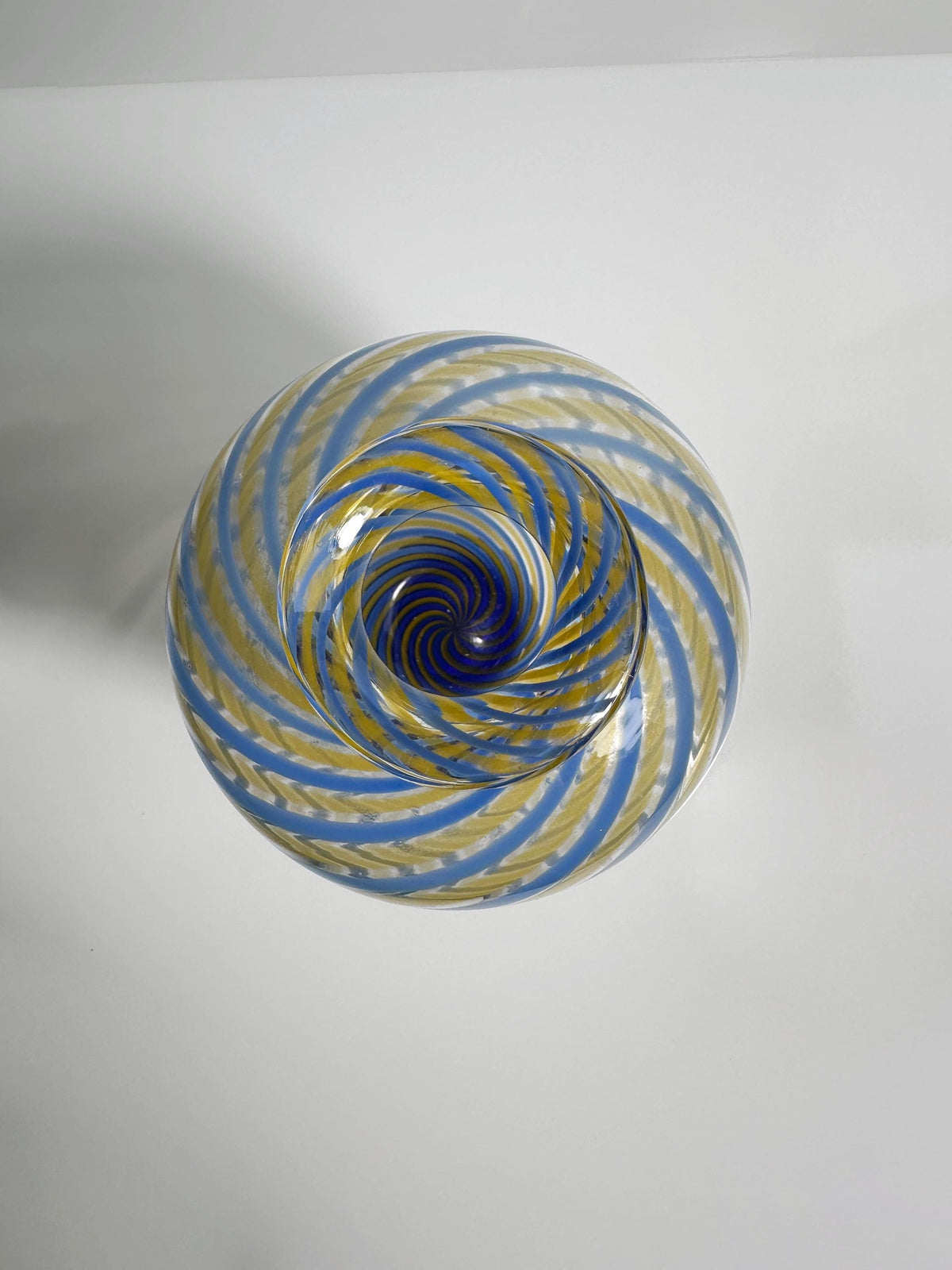 Vintage Murano Swirl Vase by Fratelli Toso Blue Yellow Glass Mid Century 1950s