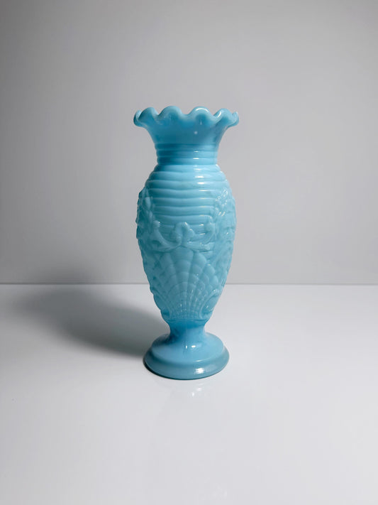 Vintage opaline glass vase by Vallérysthal Blau Céleste