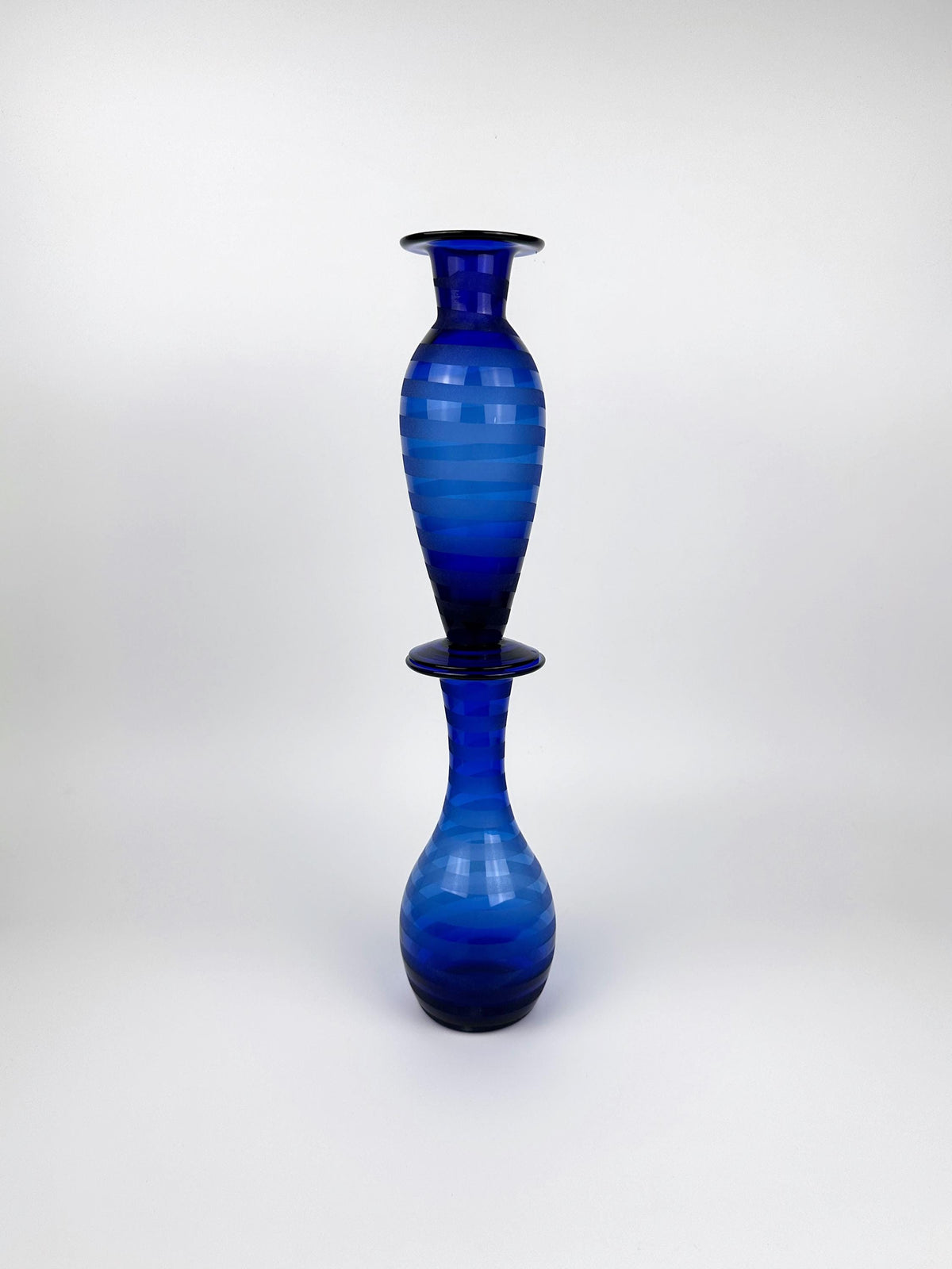 Vintage Vase Kobalt Blau Streifen Swirl 90er Set von 2